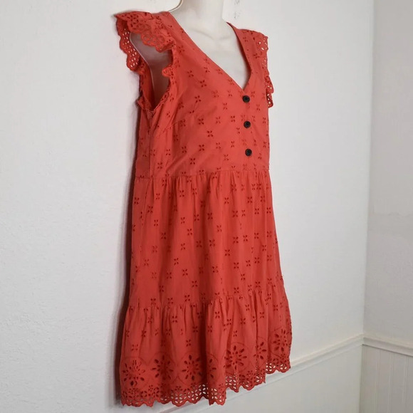 Ann Taylor Loft Babydoll Dress Sz 4 Eyelet Lace Tiered Cotton Cottagecore Boho - Picture 4 of 16